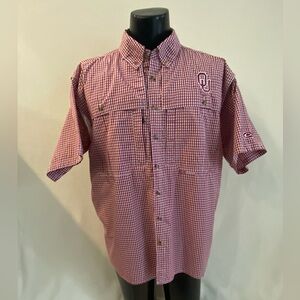 Oklahoma Sooners Shirt Men’s Large Drake Red Gingham Check  Wingshooter S/S